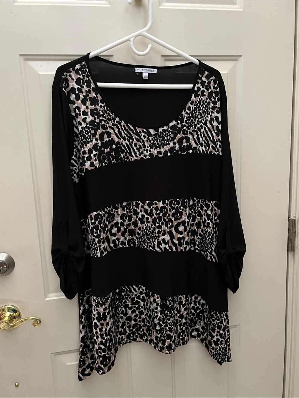 Notations Black Tunic with Leopard Print Stripe Panels